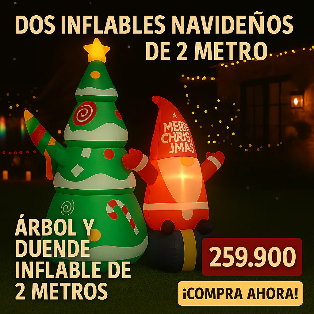 Arbol navideño y duende Inflable