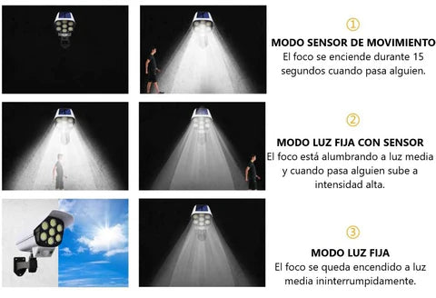 LAMPARA SOLAR CON SENSOR - CAMARA DISUASORIA