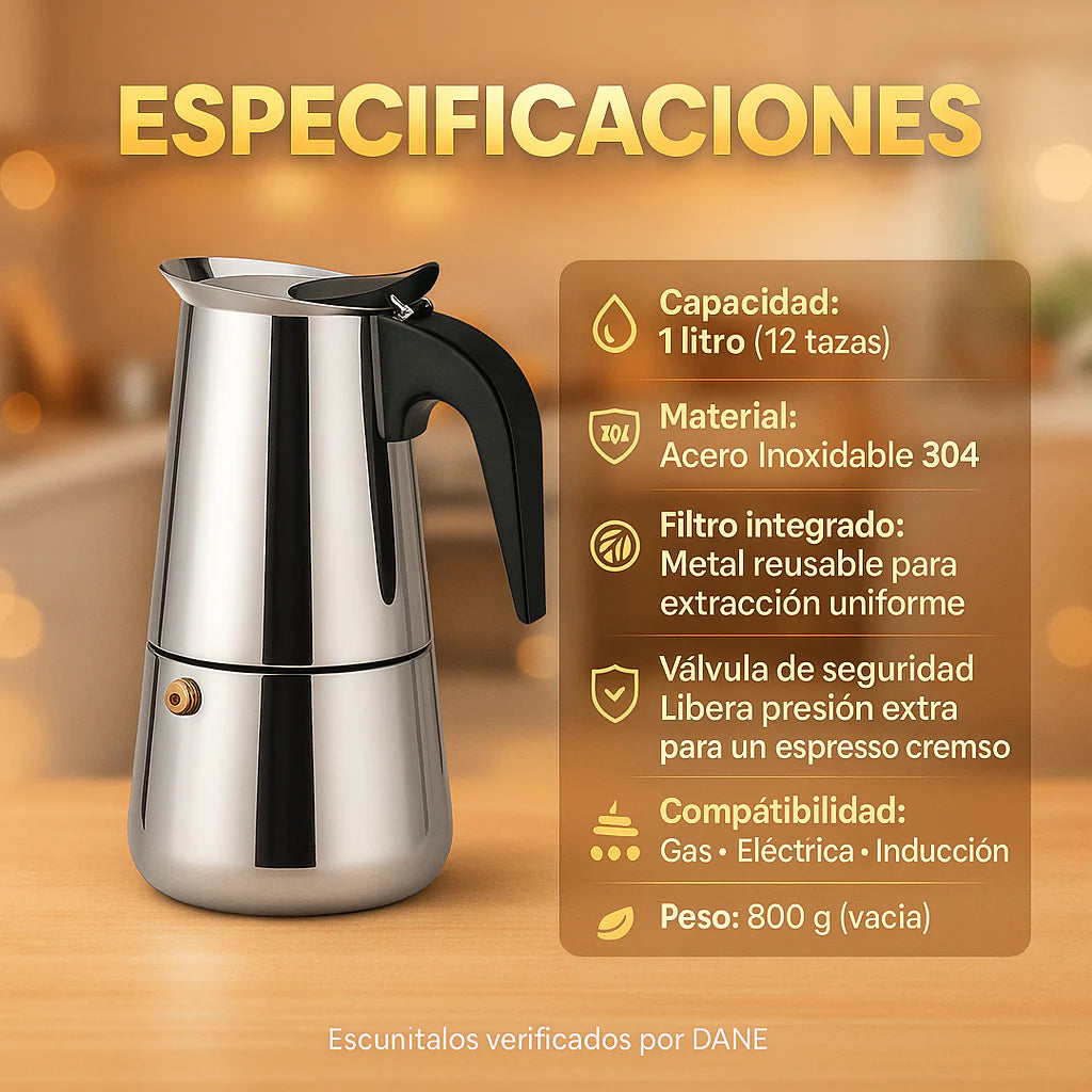 Cafetera 12 Tazas en Acero Quirurjico [1 litro]
