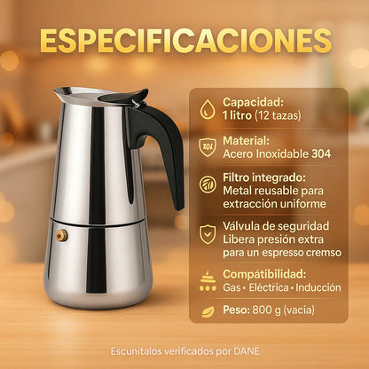Cafetera 12 Tazas en Acero Quirurjico [1 litro]