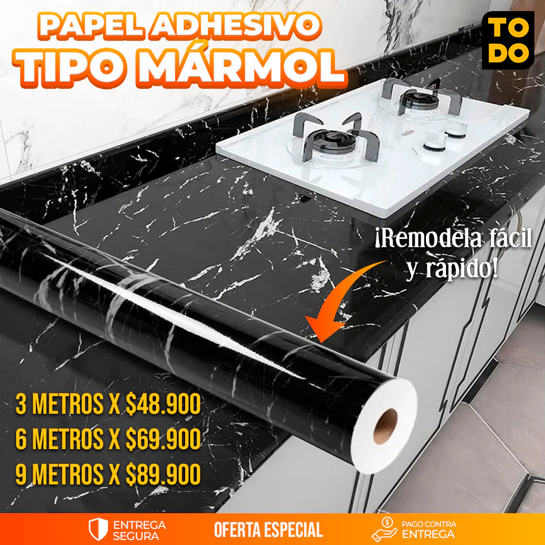 Papel Adhesivo Tipo Marmol (Para mesones, comedores y paredes)