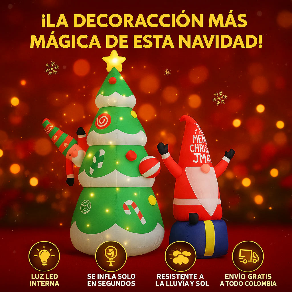 Arbol navideño y duende Inflable