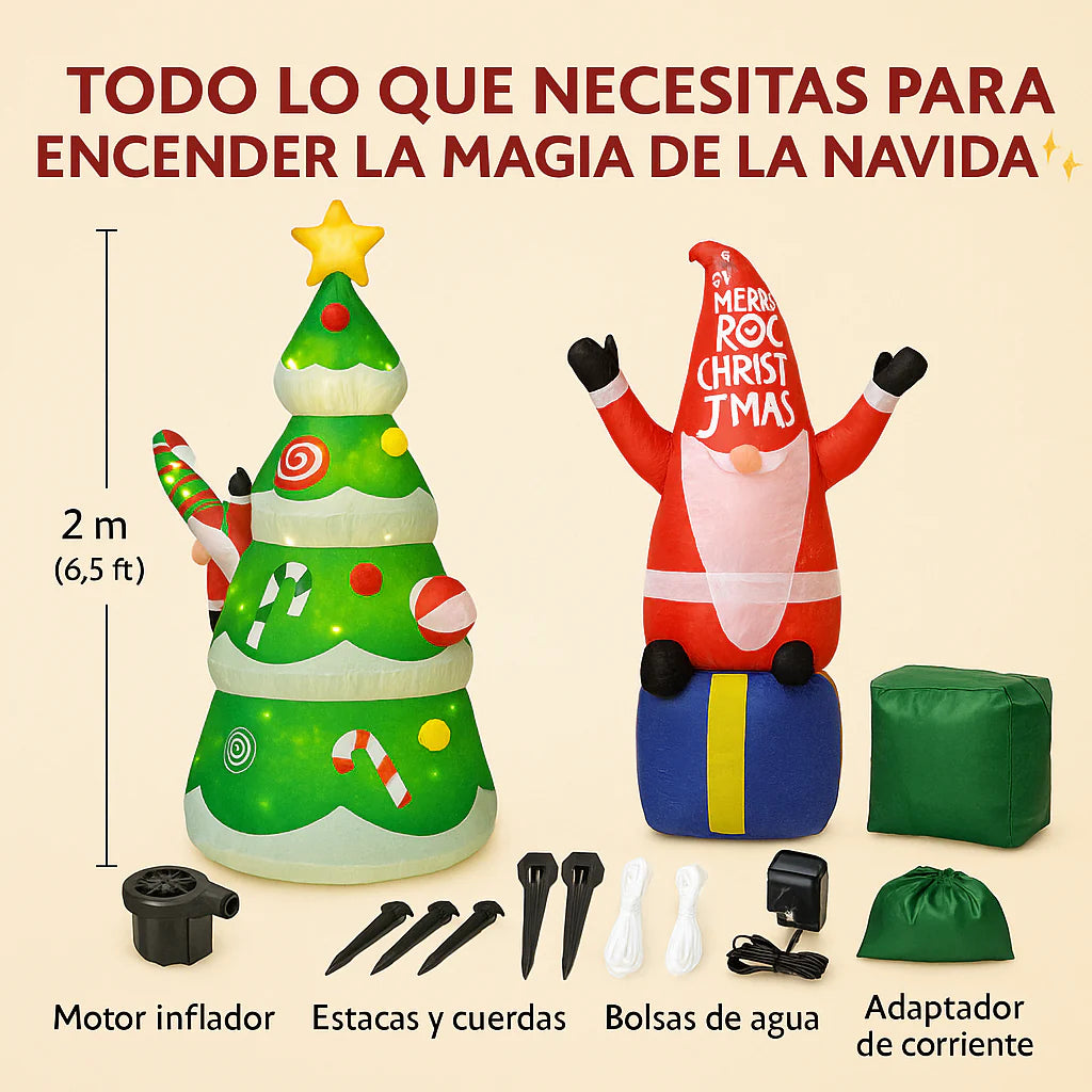 Arbol navideño y duende Inflable