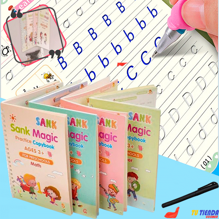 Kit de 4 Cuadernos para Caligrafía + Tinta Mágica